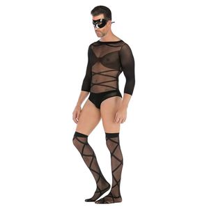<b>Men's</b> Sexy Mesh Bodysuit One Size Black Nylon <b>Lingerie</b> Costume Winter 2024 - Product Image 2