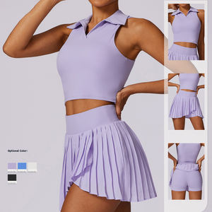 Conjunto de Falda de Tenis de <span class=keywords><strong>2</strong></span> Piezas para Mujer, Top Corto sin Mangas con Bolsillos, Falda Plisada con Pantalones Cortos Interiores, Secado Rápido, Ropa Deportiva para Golf - Product Image 2