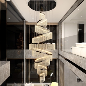 <span class=keywords><strong>Lustre</strong></span> sur mesure moderne pour escalier, plafond haut, villa de luxe, grand <span class=keywords><strong>lustre</strong></span> LED en cristal personnalisé - Product Image 3