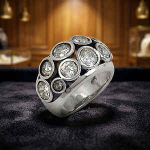 Art Palace 925 Silver Cluster <b>Ring</b> With Round <b>Crystal</b> Rhinestones Bezel Setting Classic Style Unisex Jewelry - Product Image 2