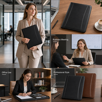 Portafolio de Negocios A4 de Cuero con Envío Rápido, Tapa Dura de PU de Grano Fino con Costura en Arco, en Stock para Ejecutivos, Reuniones y Oficina
