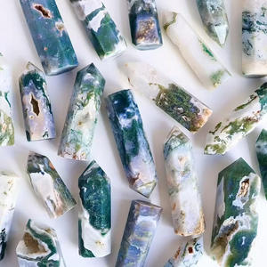Punta de Ágata Musgosa Natural al por Mayor a Precio de Fábrica, Torre de Piedra de Cristal Druzy para Decoración y Regalo - Product Image 1