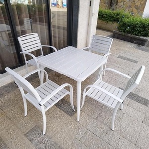Modern Durable Outdoor <b>Aluminum</b> Wood Garden Set Waterproof UV Resistant Patio Dining <b>Table</b> Chairs for Villa Balcony Courtyard - Product Image 3