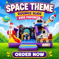 Structure gonflable combinée PVC Thème Cœur Amour avec toboggan, motif Astronaute Fusée, pour enfants, idéale pour fêtes et locations extérieures 5mx4mx5m