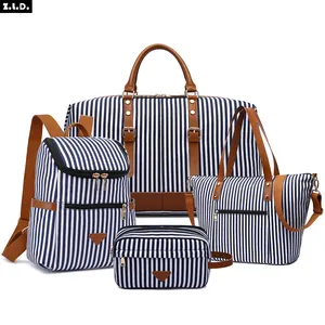 ZUOLUNDUO New Designer Fashion Custom Logo Blue White Stripes Outdoor Luxury Duffle Luggage Bag Large Capacity Travel Bag Set