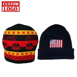 Malha Chapéus De Inverno Gorros Atividades Ao Ar Livre Grossa Dupla Camada Reversível Forrado Jacquard Personalizado Mohair Beanie