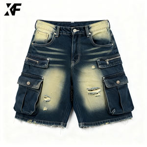 شورت جينز أصلي مخصص من XUFEI، ملابس الشارع للرجال، 100% قطن، فضفاض وممزق بغسيل حمضي، شورت كارجو للرجال - Product Image 1