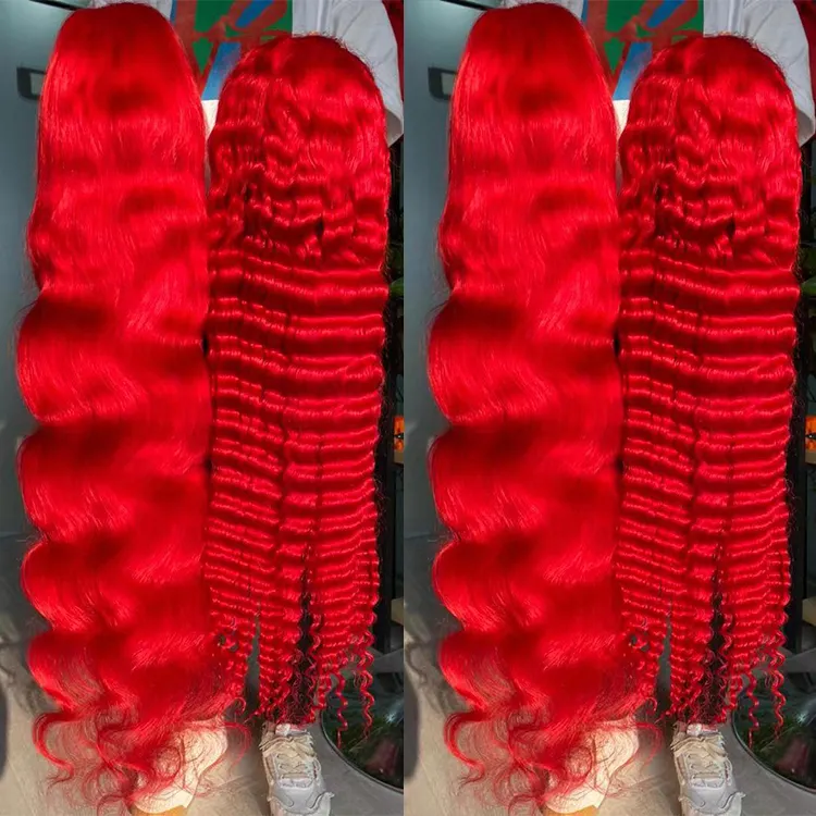 Virgin Human Hair Vendor Transparent Hd Lace Front Curly Natural Human Hair Wig For Black Women Weaves And Wigs Red Color
