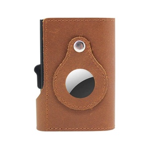 Credit Card <b>Holder</b> RFID Blocking <b>Wallet</b> Slim <b>Wallet</b> Crazy Horse Leather Aluminum Automatic Card <b>Holder</b> for Airtag - Product Image 1