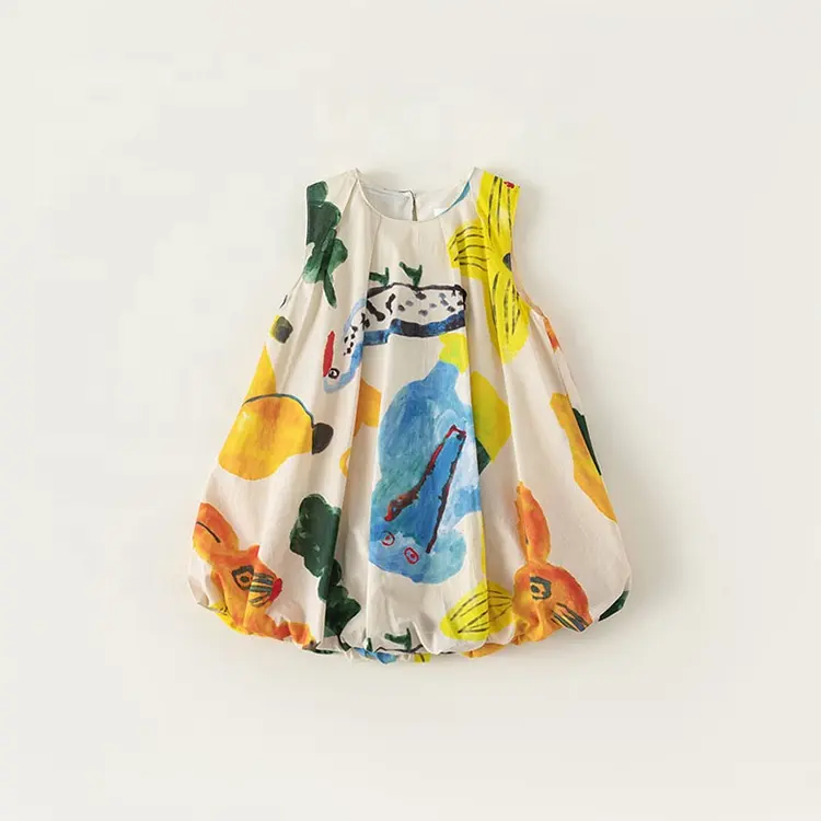 3-10 Years Party Dresses Sleeveless Flower Bud Skirt Kids Cotton Smart Casual Dress Print Graffiti Summer for Girl Kids Children