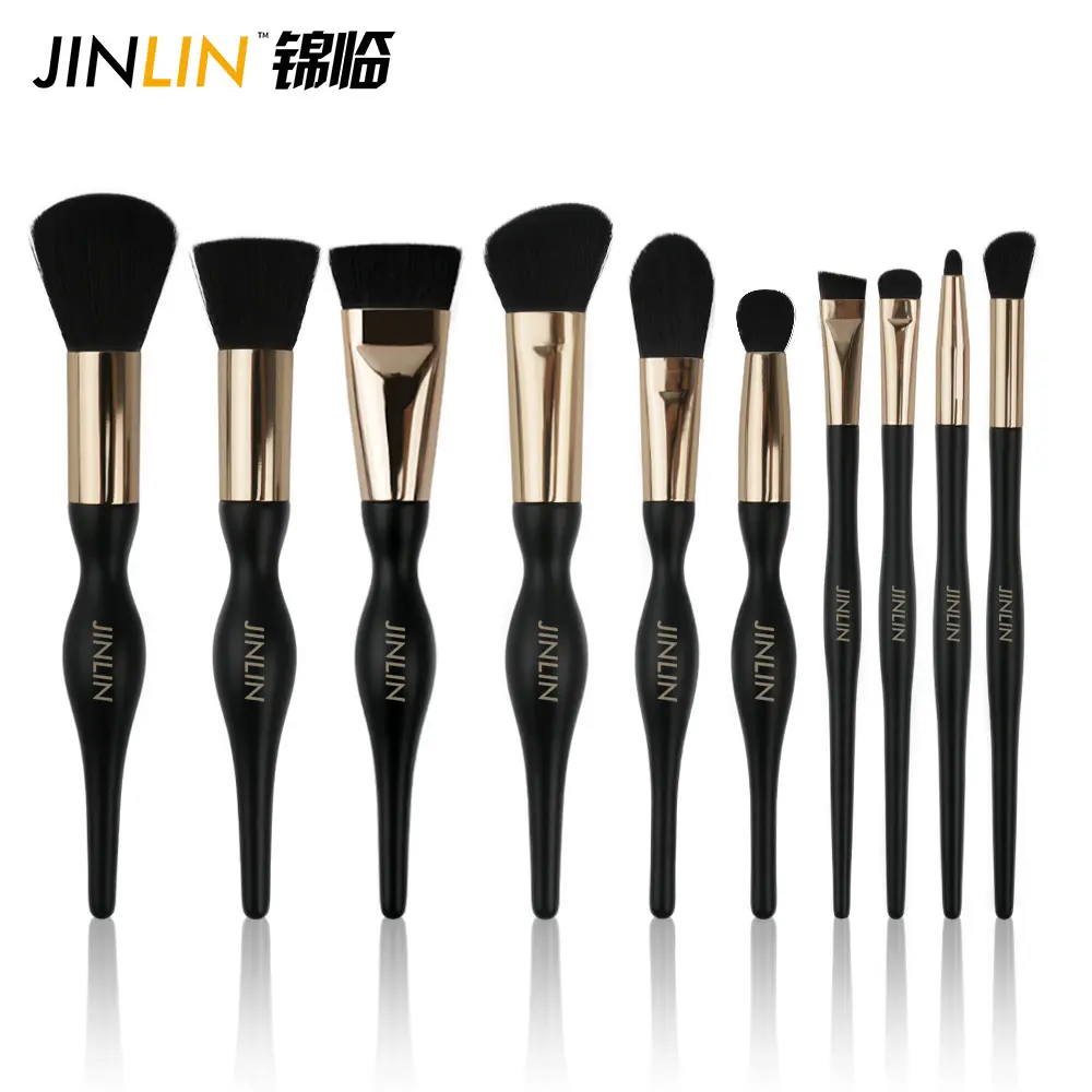 10 pcs Black gold Makeup Brushes Set Eye Shadow Powder Foundation Concealer Cosmetic black luxury makeup brush set