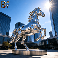 Statue de cheval en acier inoxydable personnalisée, surface miroir, cheval volant, statue d'animal pour la décoration de parcs et de jardins en plein air