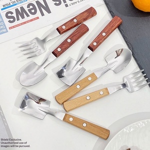 Creative Engineer Shovel-style Spoon <strong>Fork</strong> Metal Wooden Handle Light Luxury Retro Japanese-style Square-head <strong>Spade</strong> for Vintage - Product Image 4