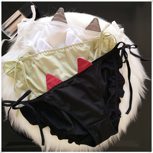 Lingerie drôle d'oreille <span class=keywords><strong>de</strong></span> chat en soie <span class=keywords><strong>de</strong></span> satin <span class=keywords><strong>de</strong></span> couleur unie culotte <span class=keywords><strong>de</strong></span> <span class=keywords><strong>dames</strong></span> sans couture <span class=keywords><strong>de</strong></span> femmes sous-vêtements - Product Image 2