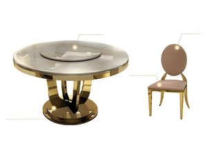 Table à manger en marbre de luxe haut de gamme - Ensemble de salle à manger avec pieds en bois massif et chaises rembourrées 6 places pour villa de luxe - Product Image 4