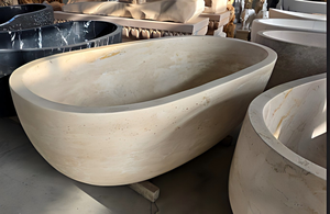 Luxury Custom-made Modern Oval Bathtubs Exclusive Cream White/Beige Travertine Freestanding Soaking Bathroom Vila Hotel Home - Product Image 6