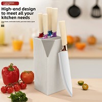 Set Pisau Dapur Stainless Steel 6 Buah Berkualitas Tinggi, Diasah Manual, dengan Blok Penyimpanan untuk Memotong Sayuran, Mengiris Daging, dan Memotong