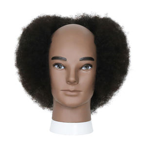 Tête d'entraînement en cheveux humains, moitié <span class=keywords><strong>chauve</strong></span>, pour la pratique de la greffe de cheveux, modèle de tête africain, modèle de corps humain, tête d'entraînement pour salon, texture de cheveux africaine - Product Image 1