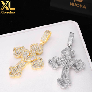 Pendentif Croix en Argent Sterling S925 Plaqué Or 18K avec Zircon, Collier Hip Hop pour Cadeau - Product Image 3