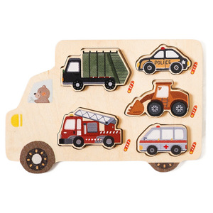 Puzzle éducatif en bois pour bébés, jeu de correspondance des formes, thèmes ferme et voitures, puzzle cognitif d'association en anglais - Product Image 5