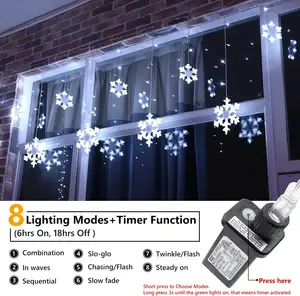Christmas Snowflake Lights 264 LED Snowflake Icicle Lights With 22 Drops 8 Modes Timer Connectable For Curtain Eaves Decorations