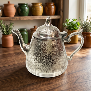 Vintage Metal Tea <b>Pot</b> With <b>Lid</b> And Handle Decorative Floral Design Water <b>Pots</b> Kettles - Product Image 2