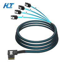 Mini SAS 36Pin SFF-8087 90 Putar Kiri 4X SATA3.0 180 Kabel Breakout 6Gbps Jaket Nilon Kepang Kabel Data Server Foil