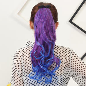 Colorido verano gradiente Cola de Caballo encuadernación pelo largo y rizado correa de fibra química coletas elegantes y de moda - Product Image 1
