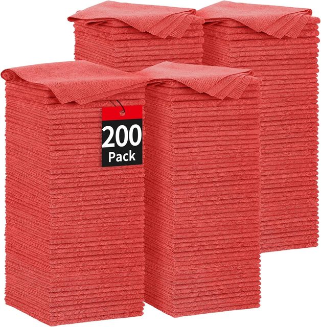 Customize Microfiber Cleaning Cloth 200 Pack Red Rags Towel Bulk Absorbent Lint-Free Wash Cloths All-Purpose Anti-Bacteria