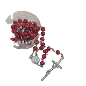 Wooden Rose Scented Rosary with Fatima Plastic Rosary Box