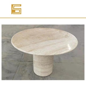 Mesa de comedor de travertina de piedra natural italiana, moderna, redonda, de mármol - Product Image 2