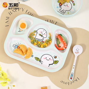Wuhe Childrens Melamine Plate Set With Spoon 2-4 Years Cute Design For Kids Mealtime - Product Image 1