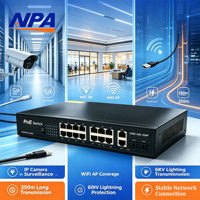 Switch PoE Gigabit Completo con 16+2 Puertos de Enlace Ascendente Gigabit + 2 Puertos SFP, VLAN, Protección contra Rayos de 6KV, Extensión de 250m para Cámaras IP CCTV AP-30416GE