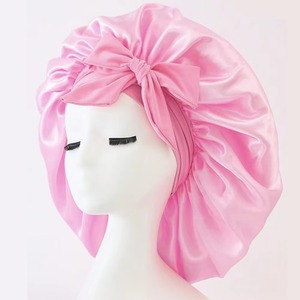 Multi-Colored Satin Silk Bow <b>Bonnet</b> Adjustable Bonne For Sleeping Hair <b>Bonnet</b> With Tie Band <b>Bonnets</b> For Women Men - Product Image 3