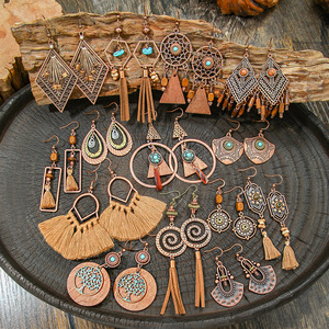 Boucles d'oreilles pendantes géométriques bohèmes en alliage de cuivre plaqué bronze antique pour femme, ensemble de boucles d'oreilles de fête tendance - Product Image 1