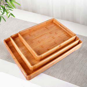 Juego de bandejas de servir de bambú Youju, 3 piezas, bandeja rectangular portátil para té y frutas, acabado en madera natural - Product Image 1