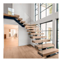 Escaliers droits en bois massif et fer Balustrade Escalier Mono Stringer pour maison Escalier droit avec marches en bois