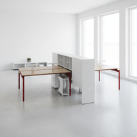 Bureau de travail simple avec structure en acier, design basique, configuration professionnelle, bureaux modernes pour entreprises, postes de travail de bureau