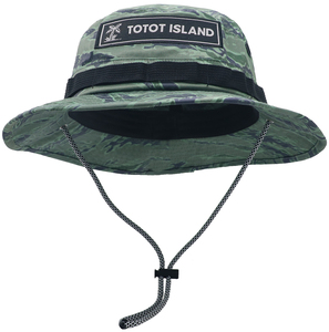 Logo personalizzato UPF 50 + Camo giungla cappello a secchiello a tesa larga <span class=keywords><strong>Safari</strong></span> con toppe intrecciate per sport all'aria aperta abbigliamento Casual <span class=keywords><strong>da</strong></span> viaggio - Product Image 1