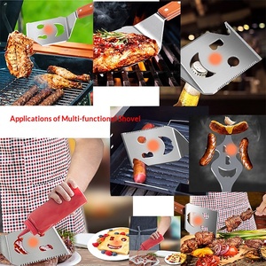 Ensemble d'outils de barbecue multifonctionnels en acier inoxydable, trois pièces, barbecue d'extérieur, manche en bois, fourchette, pelle, pince, combinaison moderne - Product Image 3