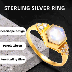 925 Sterling Silver Rainbow <b>Moonstone</b> <b>Ring</b> Hexagonal Bezel Set Women -Jewelry for Wedding Party - Product Image 2