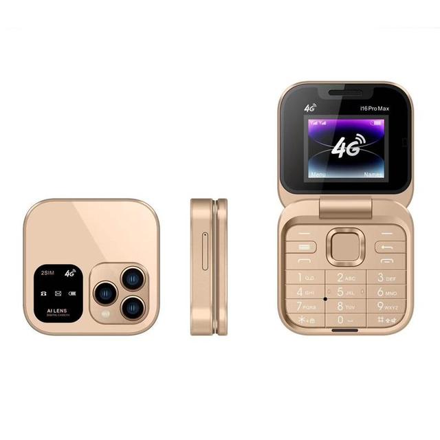 I16 Pro Max Dual SIM Card 4G LTE Network FM Radio Vibration Speed Dial 1.77 Inch Screen 4G LTE Clamshell Flip Mobile Phone
