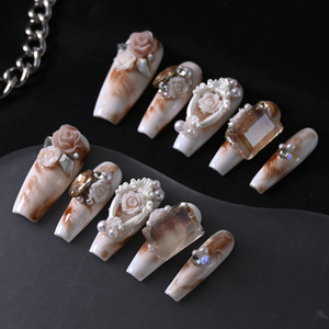 Uñas Postizas de Lujo Hechas a Mano, 10 Piezas, Reutilizables, Cobertura Completa, Acrílicas, Medianas, Precio de Fábrica - Product Image 3