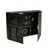 Boîte de calendrier de l'avent de Noël personnalisée noire de 12 jours, emballage cadeau en papier rigide de luxe avec laminage brillant