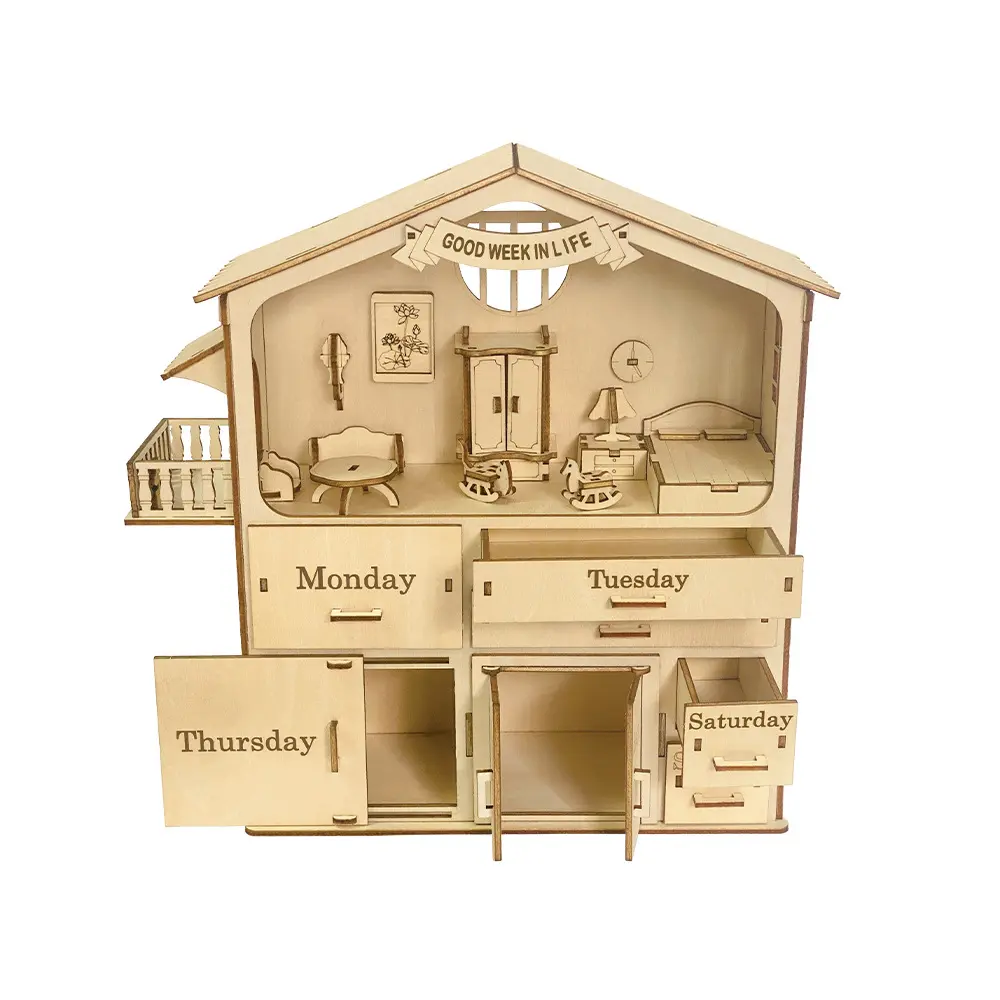 Diy Собранный в течении 7 дней сюрприз коттедж модели комплект Детские развивающие игрушки Творческие деревянные дома подарки для детей 3D деревянные пазлы