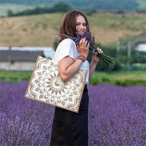 Hot Sale Custom Printed Eco Friendly Large Jute Tote Shopping Coffee <b>Bags</b> with <b>Reusable</b> Logo - Product Image 3