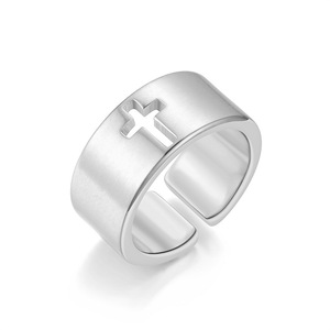 Venta caliente moda Cruz hueca anillo de acero inoxidable hombres mujeres Punk joyería 10mm anillos abiertos - Product Image 4