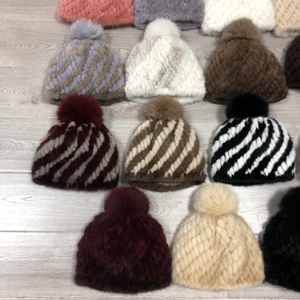 Offre Spéciale bande tricoté chapeaux tricotés pour les femmes mode véritable vison fourrure chapeau <span class=keywords><strong>pompon</strong></span> <span class=keywords><strong>bonnet</strong></span> chapeau - Product Image 2