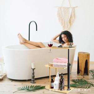 Cross-border Bamboo Movable Bathroom <b>Shelf</b>, Two-Tier Floor Standing Storage <b>Rack</b>, Simple Movable Small Side Table for Living - Product Image 2