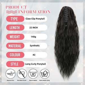 Extension de cheveux en queue de cheval longue de 22 pouces, 140g, avec pince à griffes, noir, à nouer, en fibre haute température, facile à appliquer, vente en gros - Product Image 4